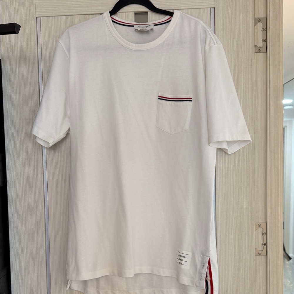 Thom Browne White Tee with Striped Pocket